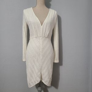 Lumier Loved And Lost Sequin Deep‎ V Neck Long Sleeve Mini Dress White Small